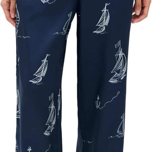 Glamorous Women's Silky Twill Pants - Sailboat Print and Comfortable Fit Medium